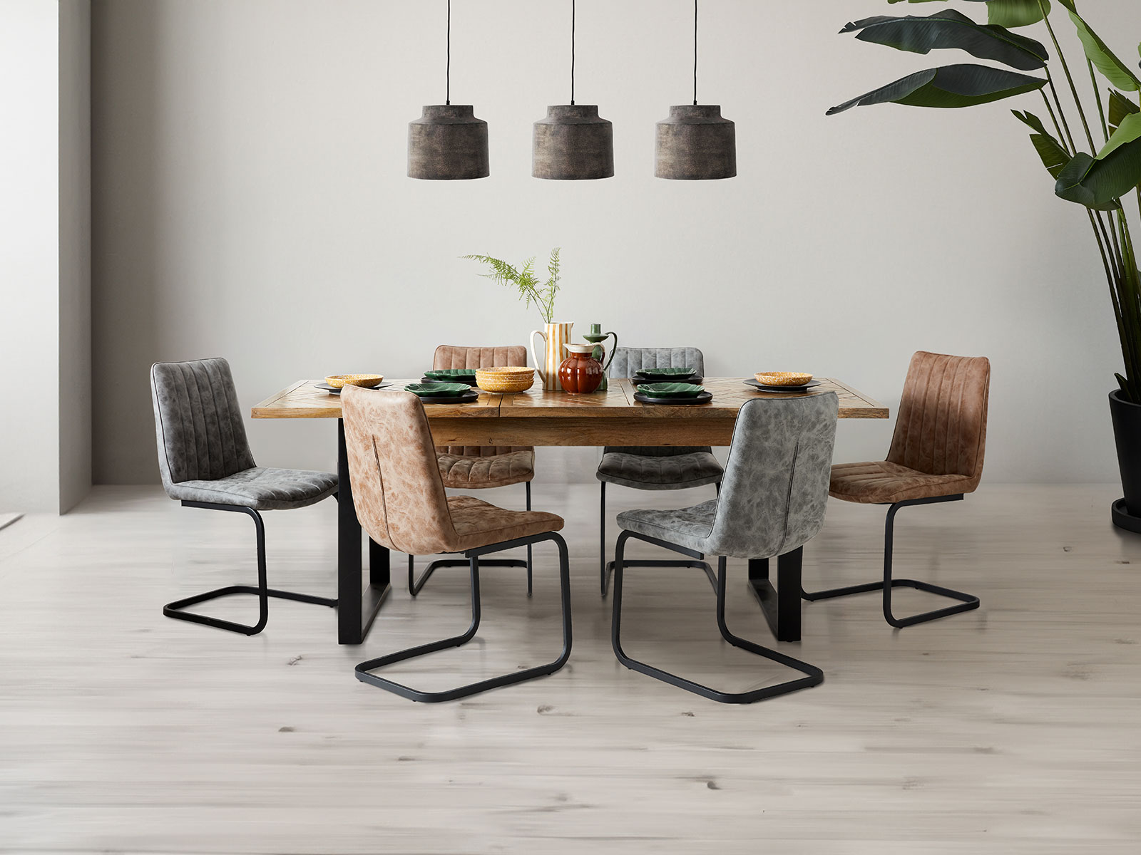 Extending Dining Table & 6 Brown Juno Dining Chairs