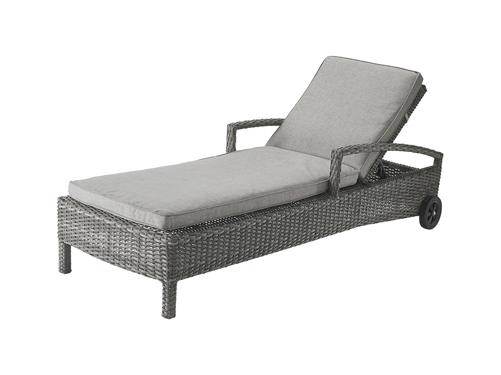 Sun Lounger With Wheels & Armrests