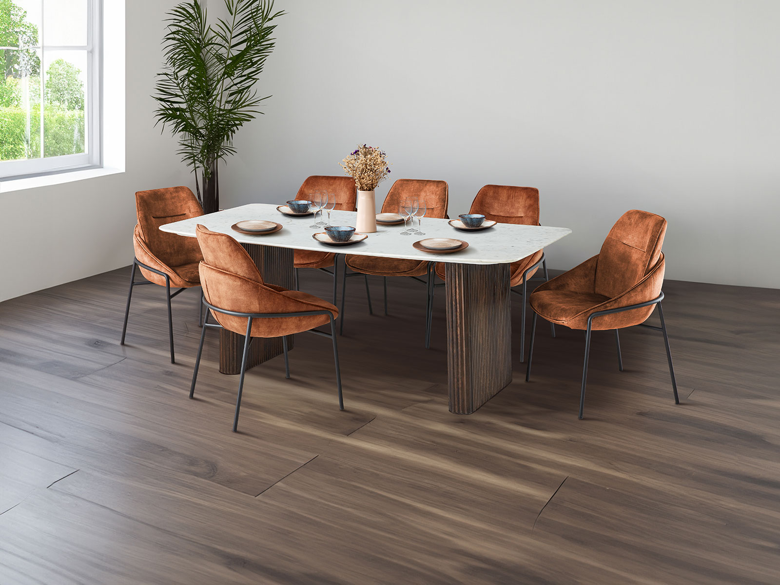 Dining Table & 6 Alisha Chairs In Burnt Orange