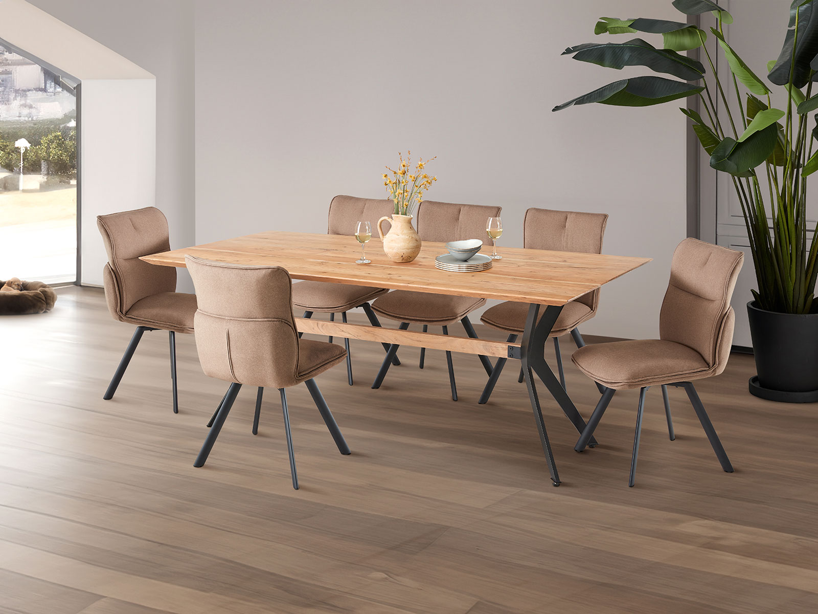 Dining Table & 6 Grant Chairs In Nubuck