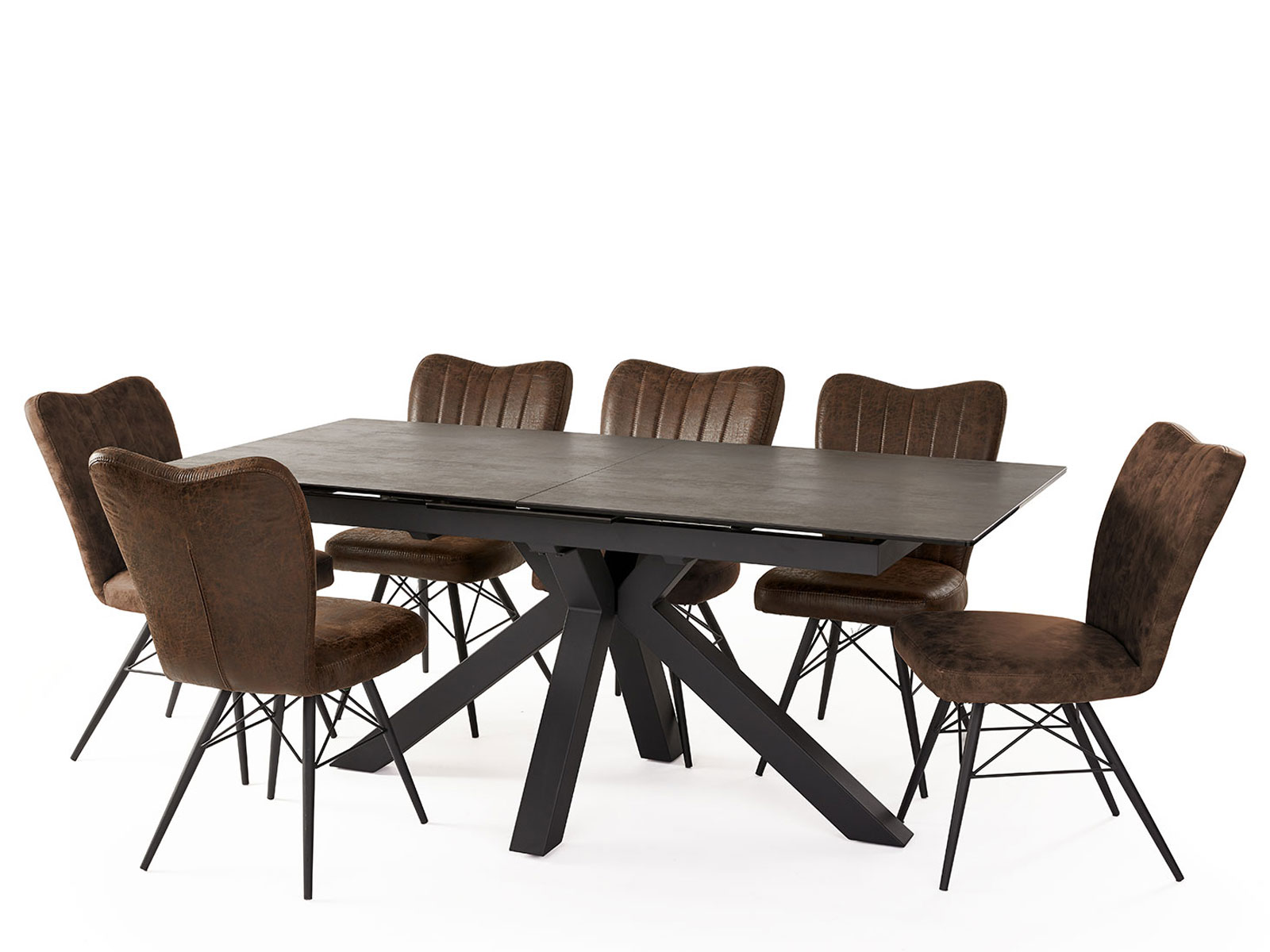 Extending Dining Table & 6 Brown Liberty Dining Chairs