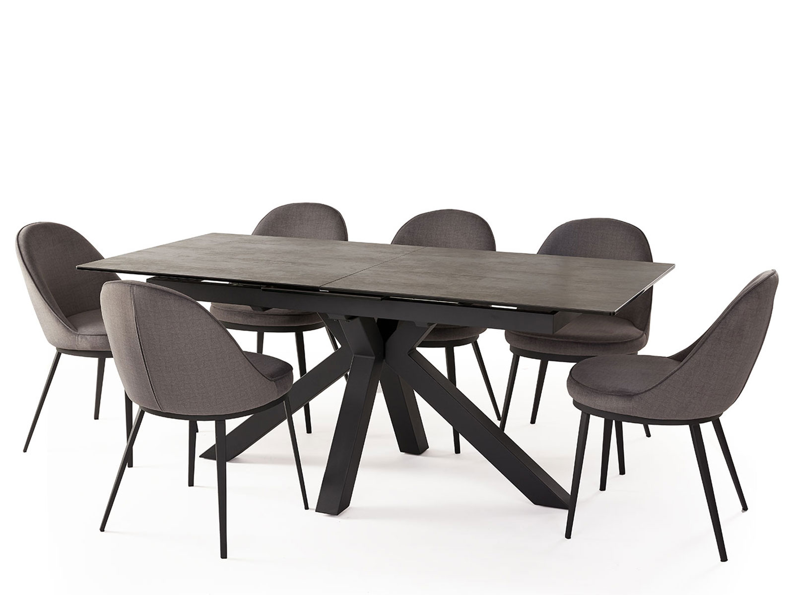 Extending Dining Table & 6 Dark Grey Salerno Dining Chairs