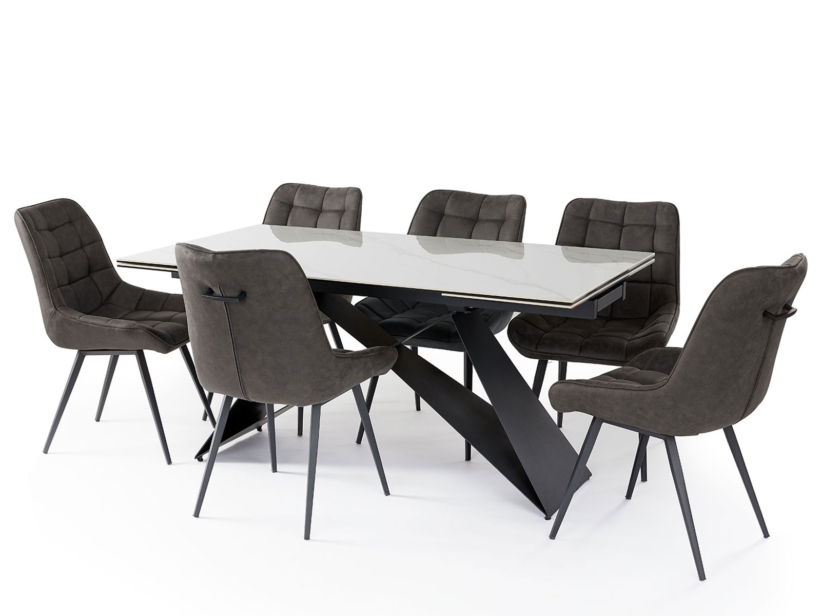 Extending Dining Table & 6 Grey Nikola Dining Chairs