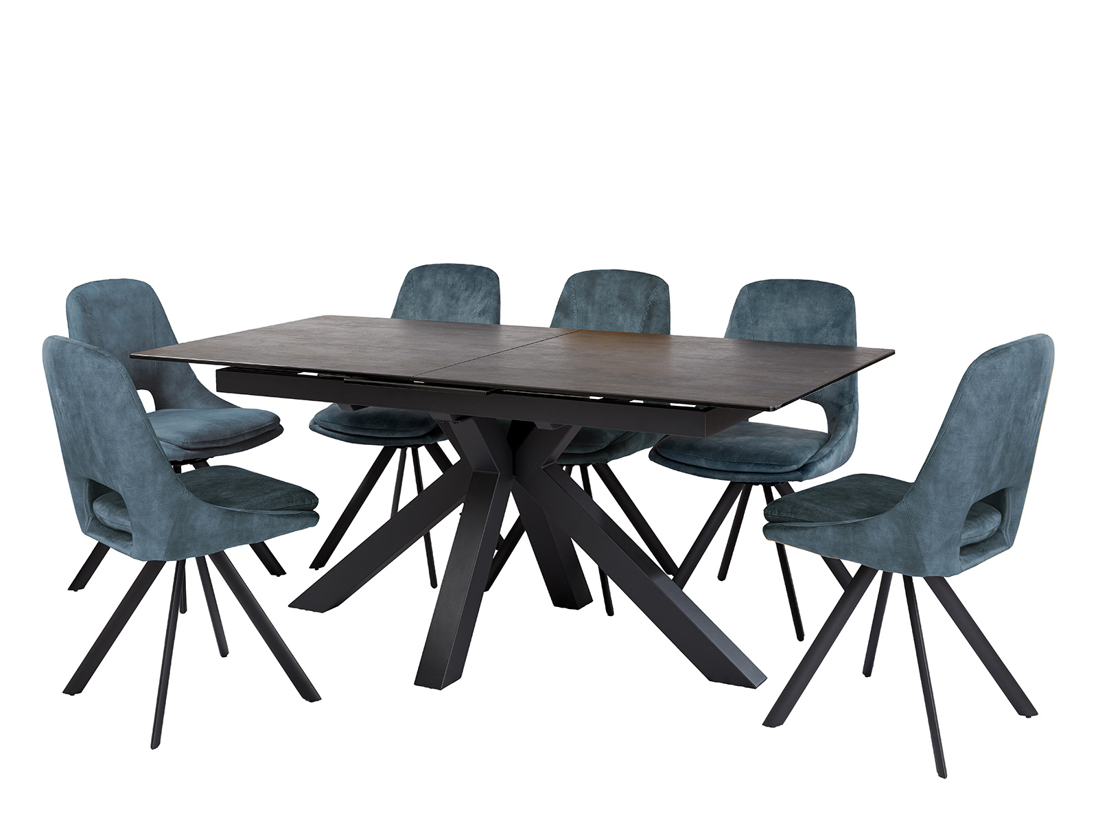 Extending Dining Table & 6 Aqua Anvil Chairs