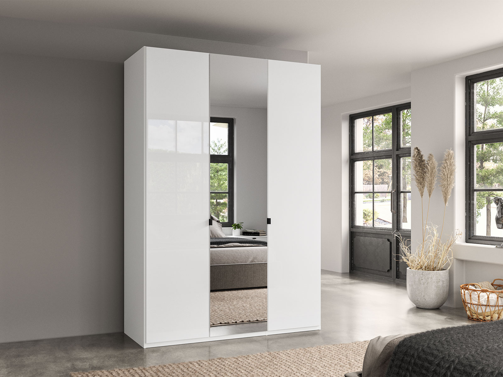 3 Door Hinged Wardrobe With Centre Mirror Door