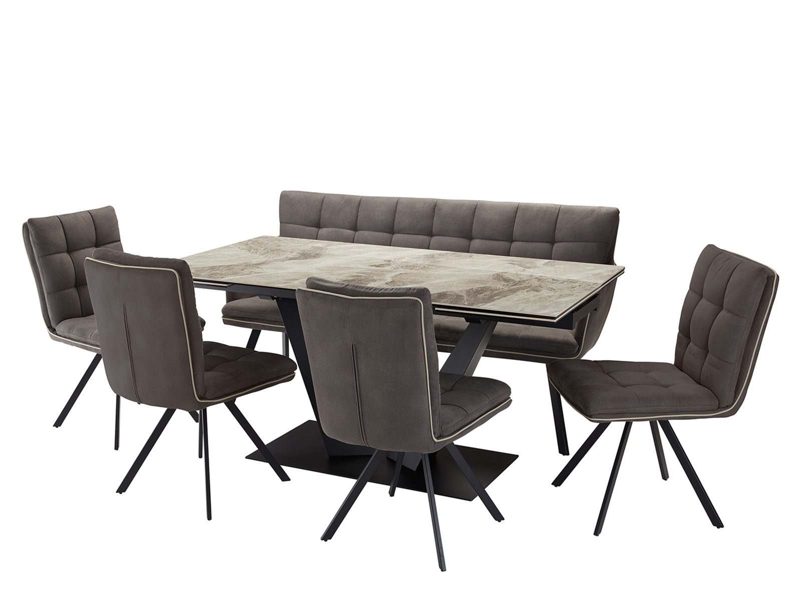 Dining Table With 4 Vegas Chairs And Bench in Dark Grey