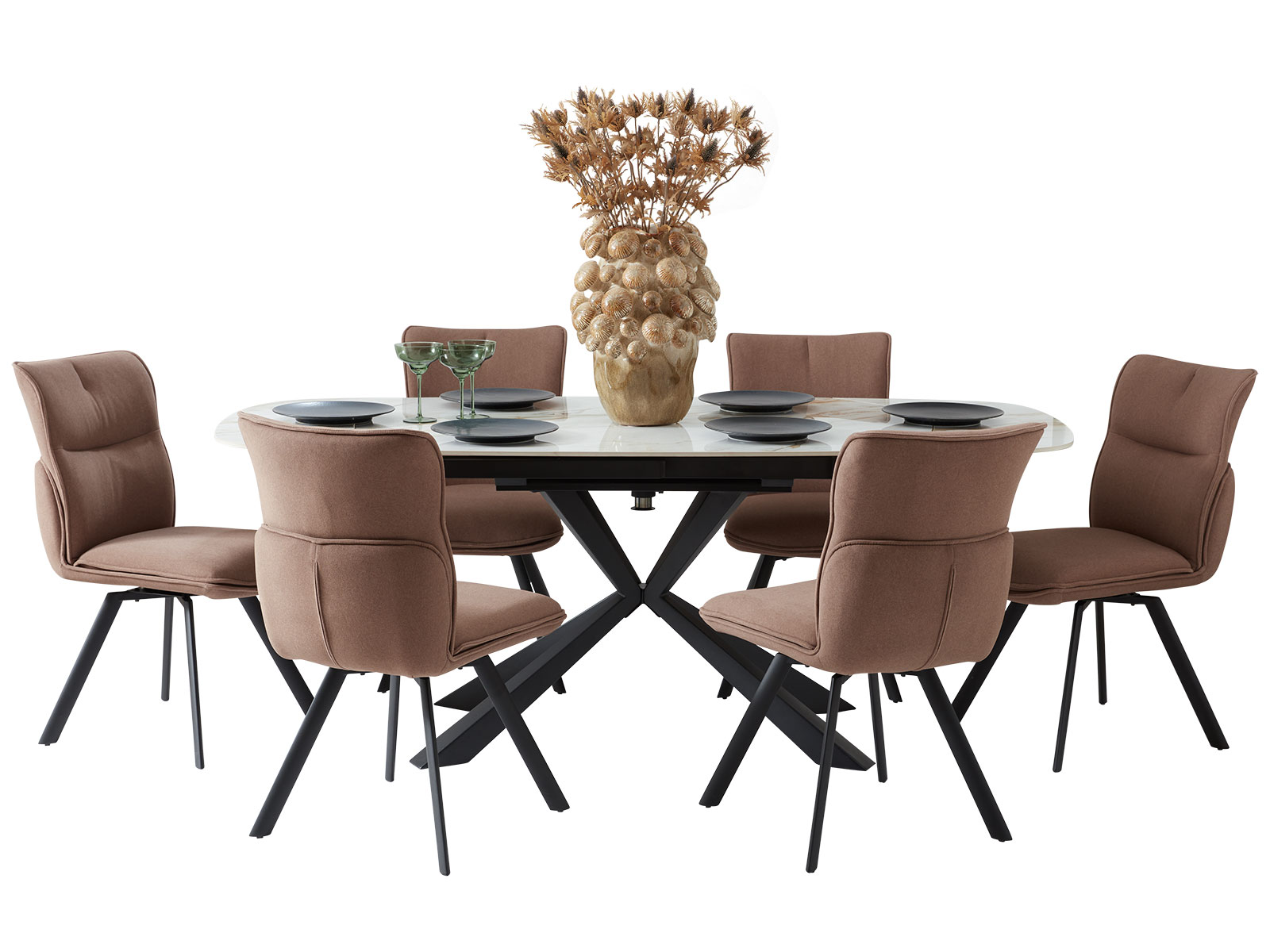 Swivel Dining Table & 6 Grant Chairs In Nubuck