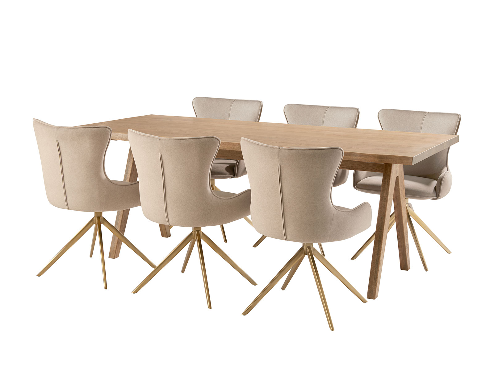 200cm Dining Table With Wooden A-Leg & 6 Tay Dining Chairs Latte