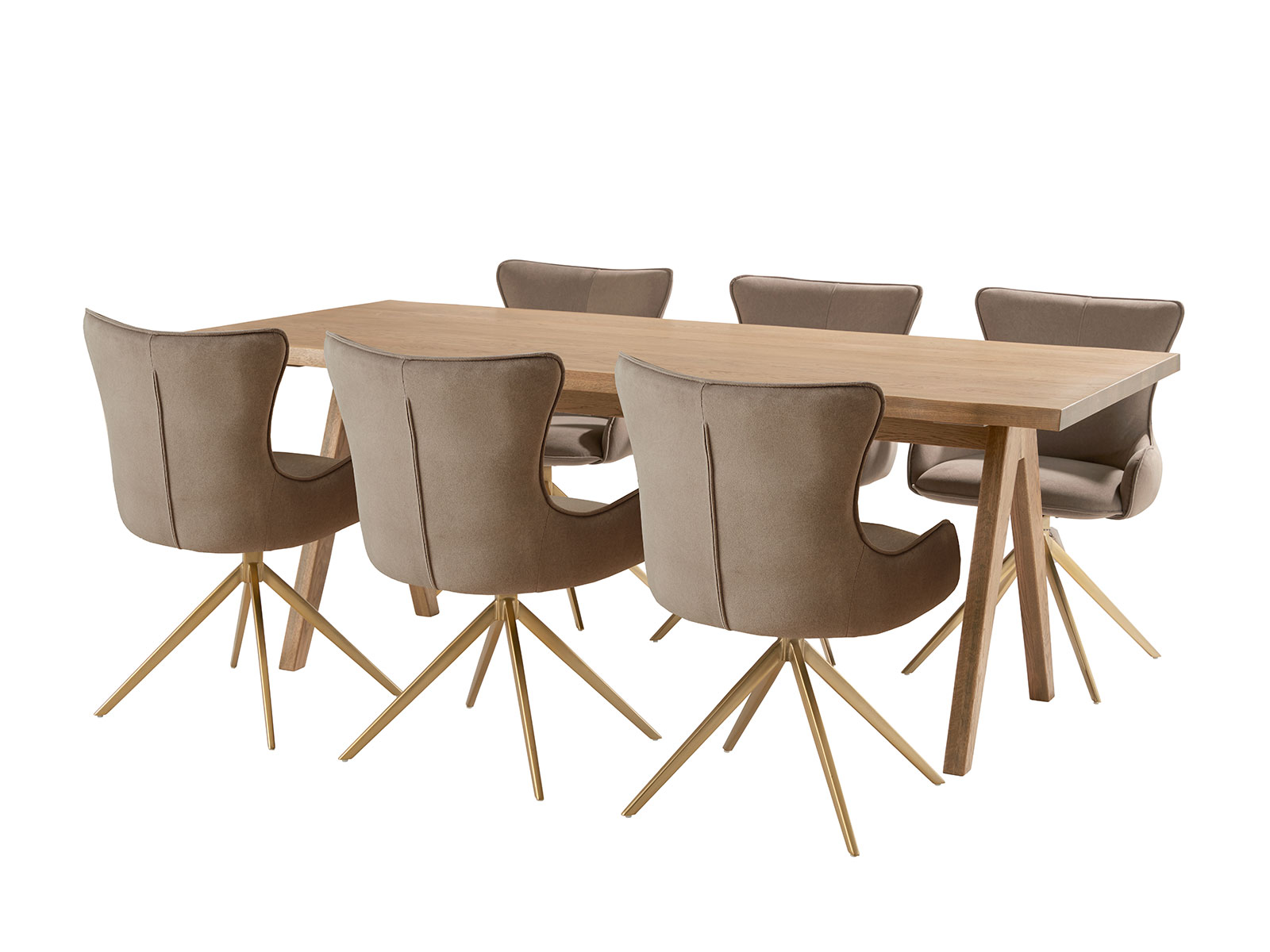 200cm Dining Table With Wooden A-Leg & 6 Tay Dining Chairs Mocha