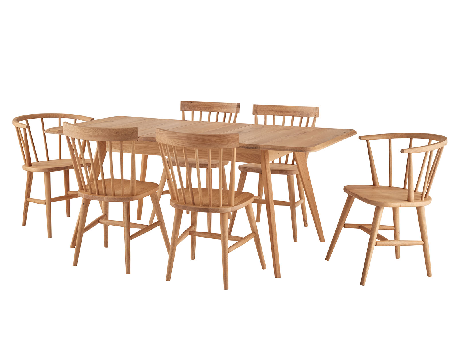 Extending Dining Table, 4 Dining Chairs & 2 Dining Armchairs in Oak